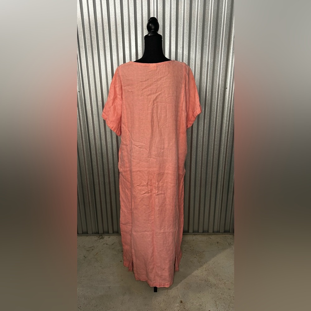 Womens Eileen Fisher Vintage Vtg 80s Pink Linen Milaxi Designer Dress Large - Picture 2 of 3